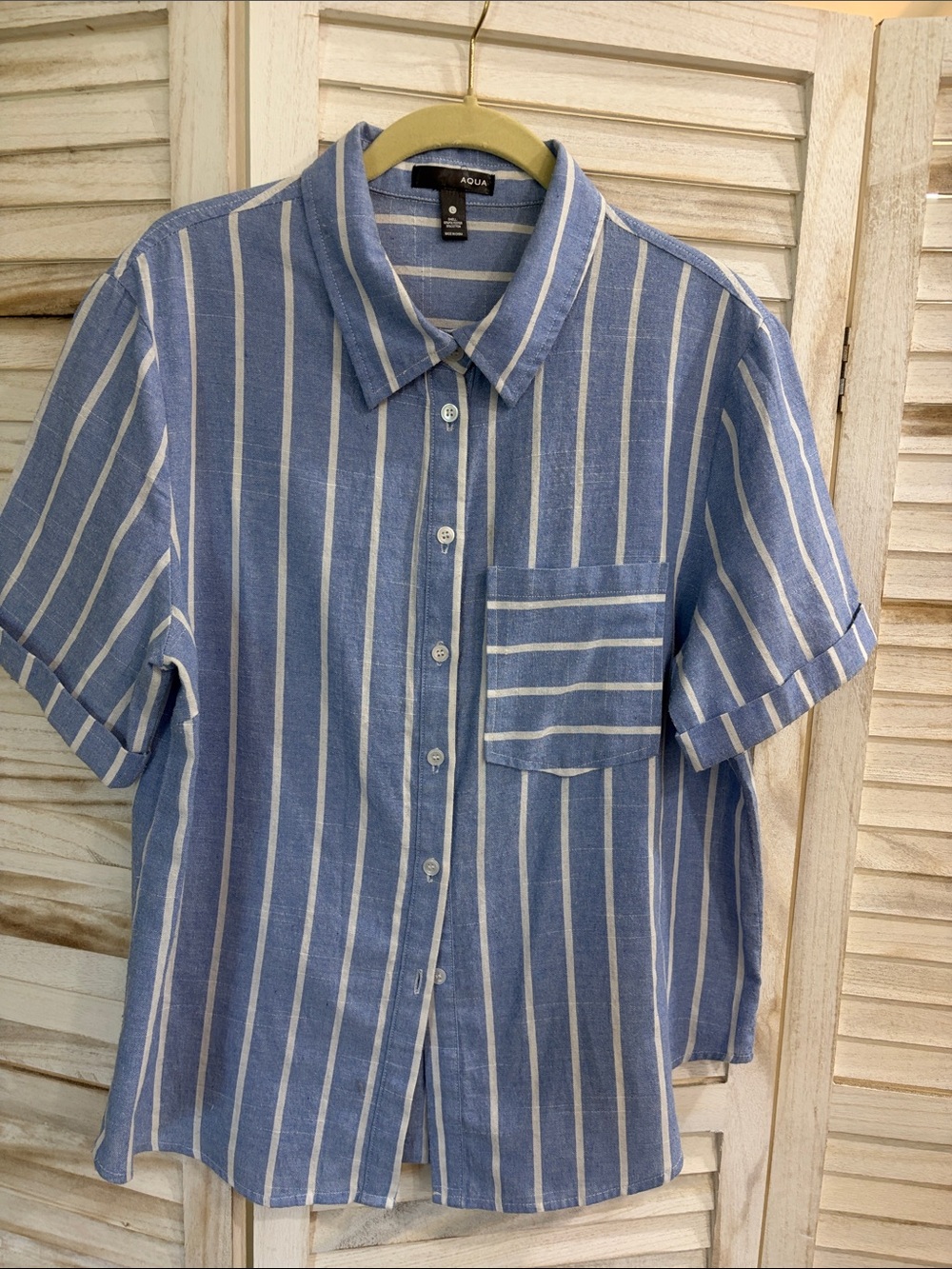 Aqua Blue & White Vertical Stripe Short-Sleeve Shirt